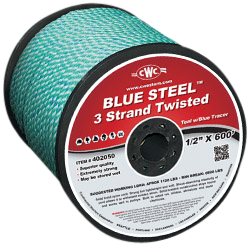 CWC BLUE STEEL Rope 3/4" x 600 ft Teal W/Dk Blue Tracer 